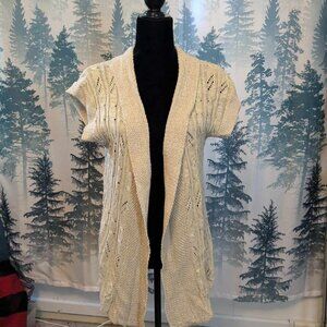 Brittany Black Lightweight Knit Cardigan Short Sleeve Duster M